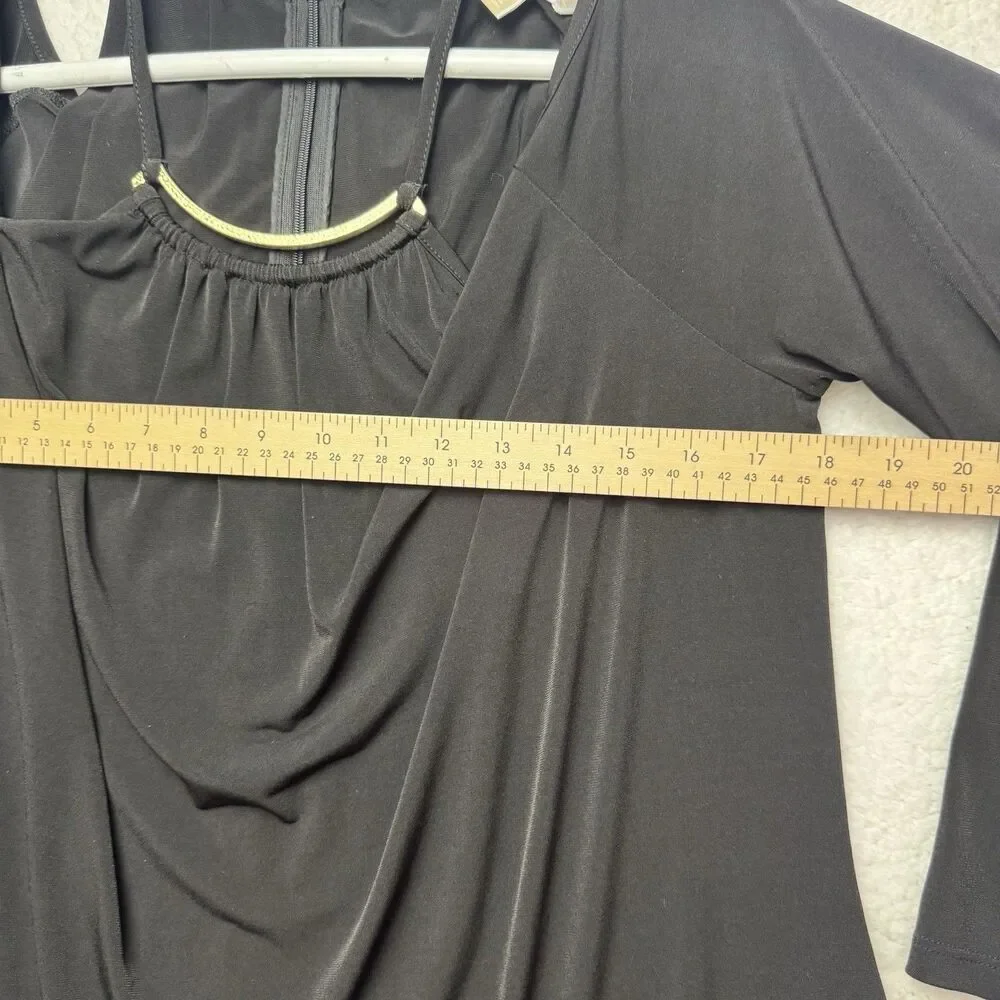 Michael Kors Cold Shoulder Top Womens XL Black Gold Accent Neck Zip Long Sleeve